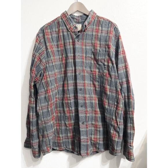 LL Bean Shirt Mens L Gray Button Down Flannel Plaid Long Sleeve Traditional Fit - Picture 1 of 5